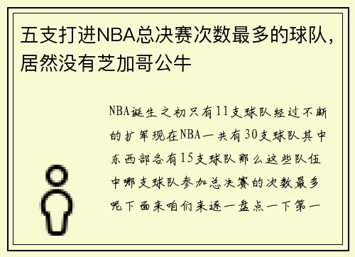五支打进NBA总决赛次数最多的球队，居然没有芝加哥公牛